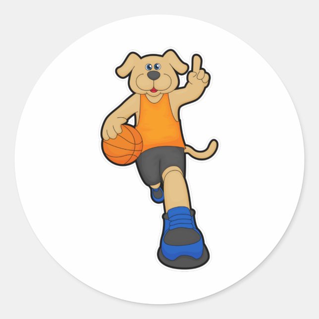 Sticker Rond Chien comme joueur de basket-ball avec basket-ball (Devant)