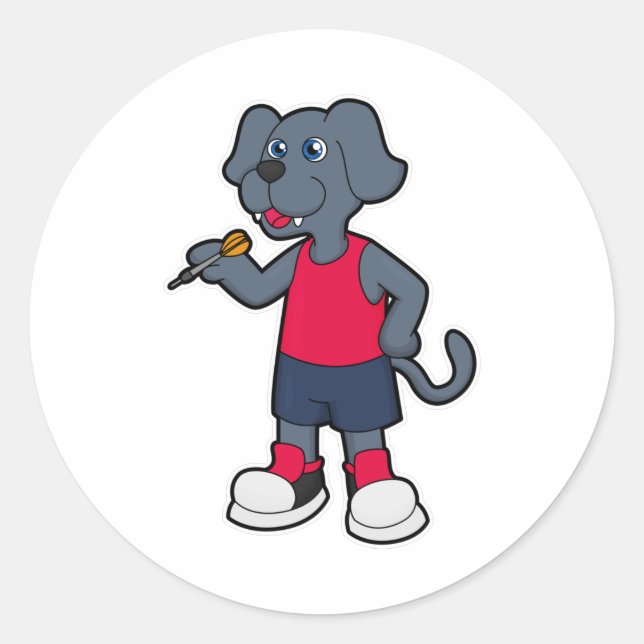 Sticker Rond Chien comme joueur de fléchettes avec fléchettes (Devant)
