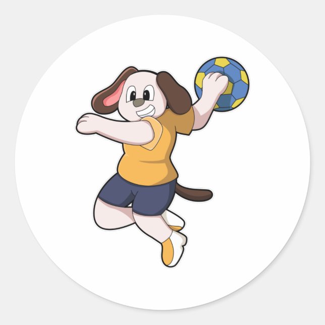 Sticker Rond Chien comme joueur de handball avec Handball (Devant)