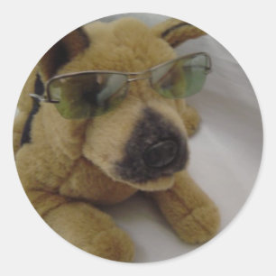 Sticker Rond Chien Cool en Lunettes de Soleil
