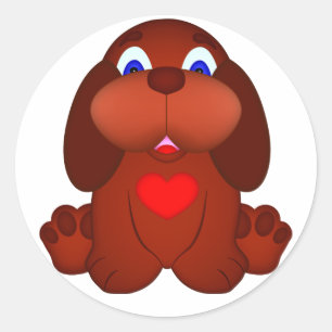 Sticker Rond Chien coquelicot au coeur rouge