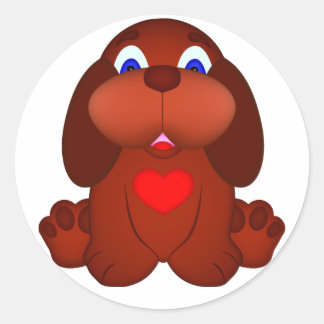 Sticker Rond Chien coquelicot au coeur rouge