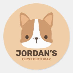 Sticker Rond Chien Corgi mignon avec nom personnalisé
