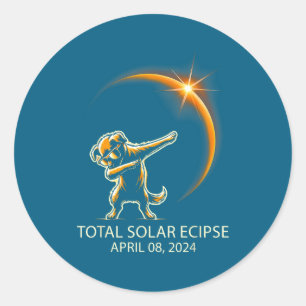 Sticker Rond Chien Dabant des Lunettes de Soleil Éclipse Solair