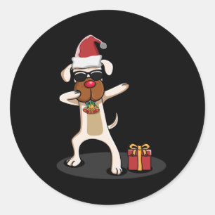 Sticker Rond Chien Dabbing Chiens Chiens Santa Claus Joyeuse Id