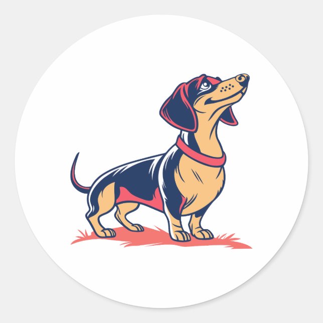 Sticker Rond Chien Dachshund debout mignon (Devant)