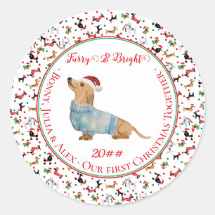 Sticker Rond Chien Dachshund Santa Hat Noël Fer brillant