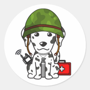 Sticker Rond Chien dalmate mignon portant un casque de l'armée