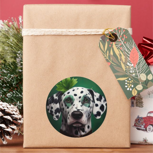Sticker Rond Chien dalmatien en robe de la Saint-Patrick (vacances)