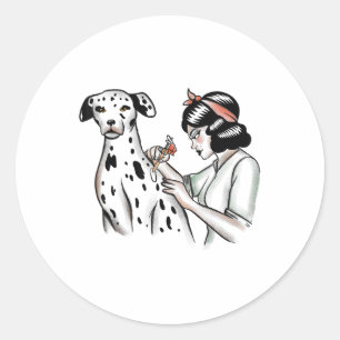 Sticker Rond Chien Dalmatien Et Femme Aînée De Tatouage Concept