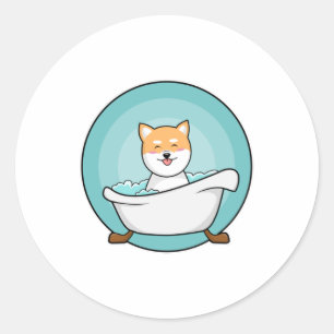 Sticker Rond Chien dans la baignoire