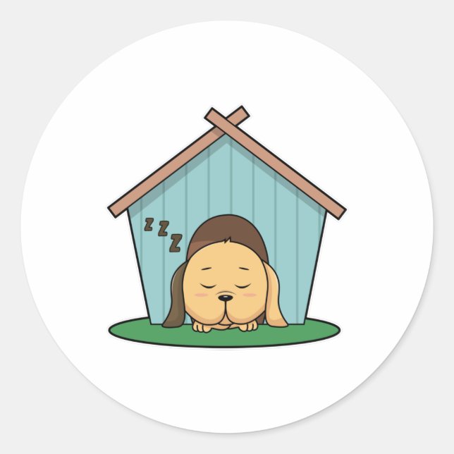 Sticker Rond Chien dans la maison de Chien (Devant)