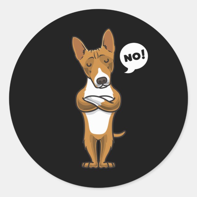 Sticker Rond Chien de basenji têtu drôle (Devant)