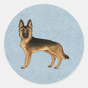 Sticker Rond Chien De Berger Allemand Noir Et Tan Dessin Sur Bl