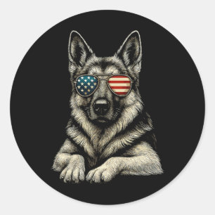 Sticker Rond Chien de berger allemand patriotique Drapeau améri