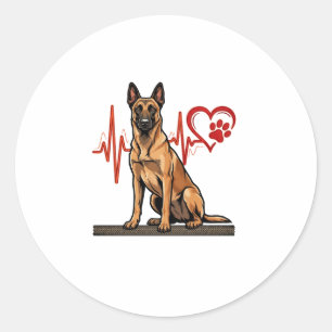 Sticker Rond Chien de berger belge Battement de coeur Patte Coe
