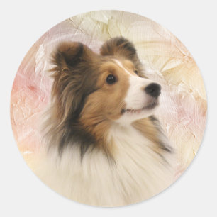 Sticker Rond Chien de berger de Shetland de sable