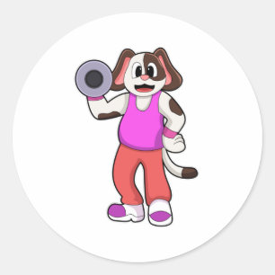 Sticker Rond Chien de Bodybuilding avec Dumbbell