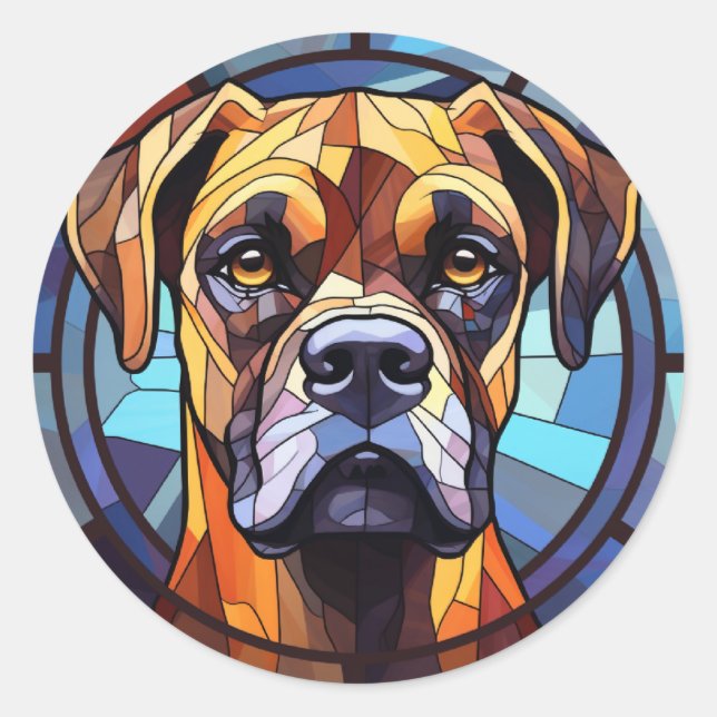 Sticker Rond Chien de boîte en verre doux (Devant)