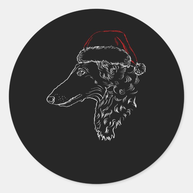 Sticker Rond Chien de Borzoi avec Santa Hat (Devant)