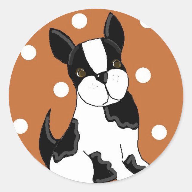Sticker Rond Chien de Boston de style cartoon (Devant)
