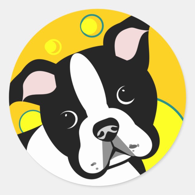 Sticker Rond Chien de Boston Terrier (Devant)