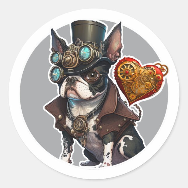 Sticker Rond Chien de Boston Terrier (Devant)