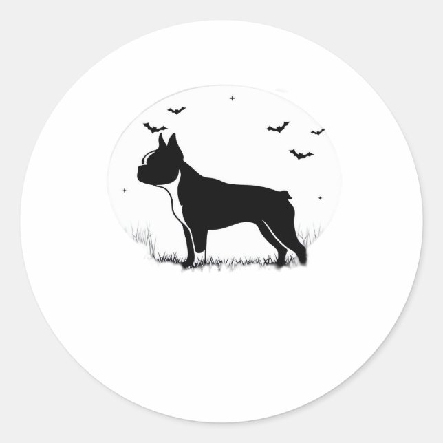 Sticker Rond Chien de Boston Terrier - Halloween Moon Silhouett (Devant)