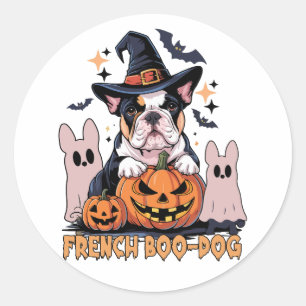 Sticker Rond Chien de Bot Français mignon Français Halloween Ch