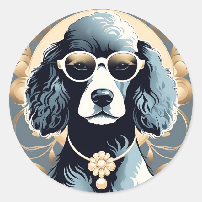 Sticker Rond Chien de caniche classique (Devant)