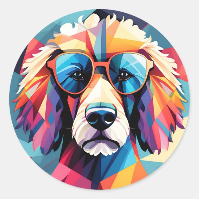 Sticker Rond Chien de caniche cubiste (Devant)