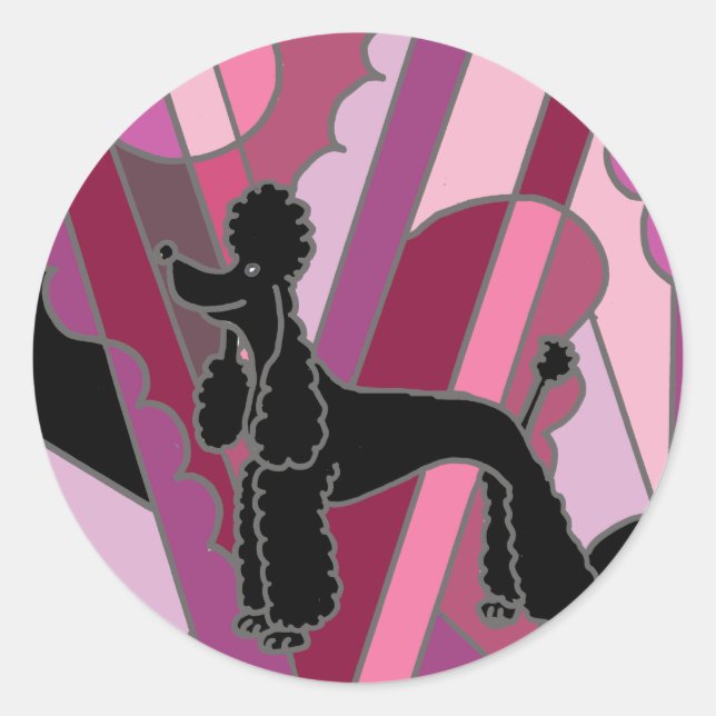 Sticker Rond Chien de caniche noir artistique Art Abstrait (Devant)