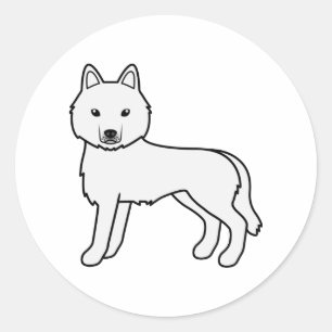 Sticker Rond Chien de caricature blanc Husky de Sibérie