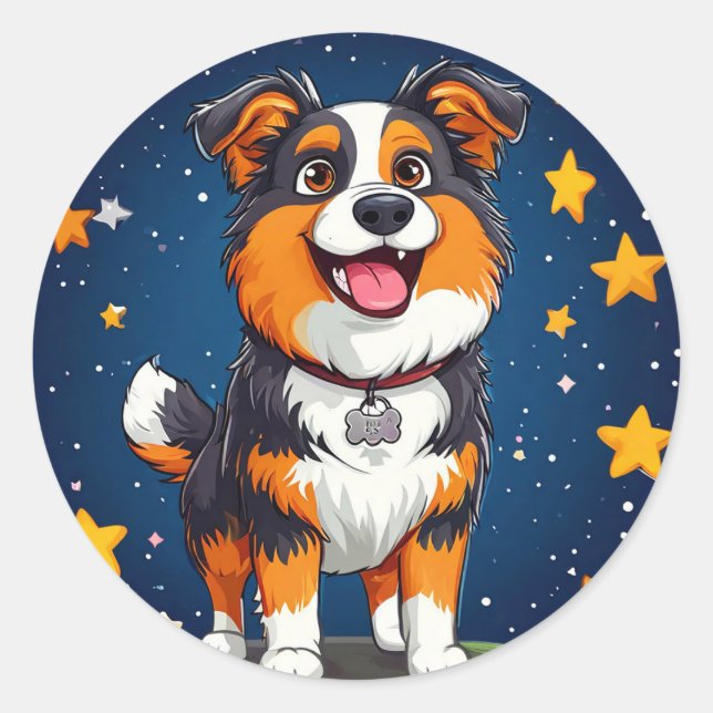 Sticker Rond Chien de caricature mignon (Devant)