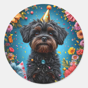 Sticker Rond Chien de Célébration Cadeau d'anniversaire pour en