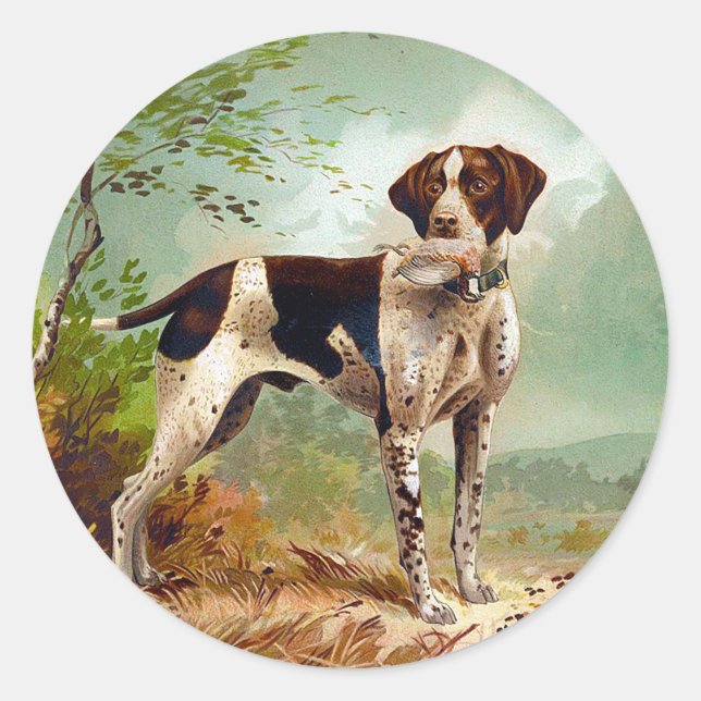 Sticker Rond Chien de chasse avec oiseau dans la bouche (Devant)