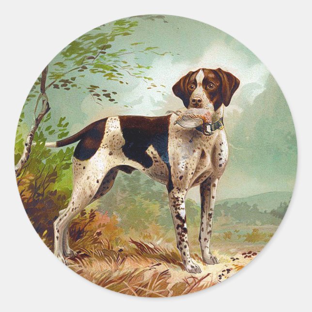 Sticker Rond Chien de chasse avec oiseau dans la bouche (Devant)
