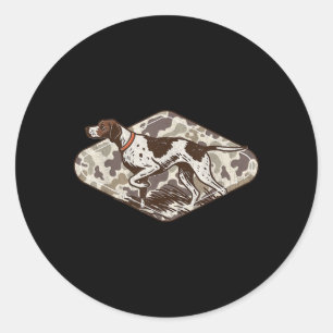 Sticker Rond Chien de chasse d'oiseaux vintage pointeur camoufl
