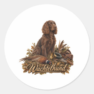 Sticker Rond Chien de chasse Wachtelhund, Epagneul allemand