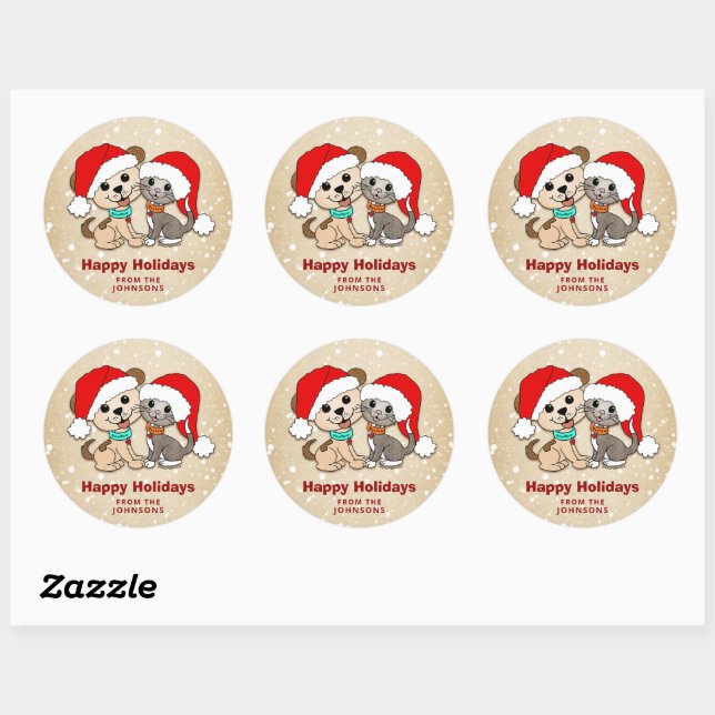 Sticker Rond Chien de chat de Noël (Feuille)