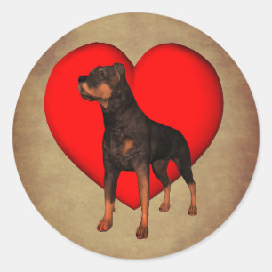Sticker Rond Chien de coeur rouge Rottweiler