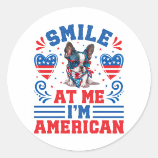 Sticker Rond Chien de courrier de Boston patriotique pour 4 jui