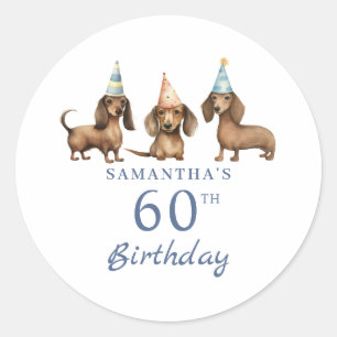 Sticker Rond Chien de Dachshund 60e anniversaire