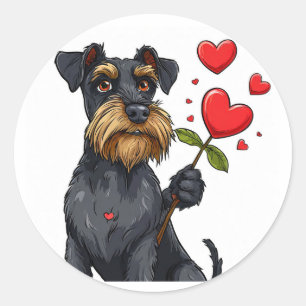 Sticker Rond Chien de dessin animé avec fleur de cœur 🐾 Mignon