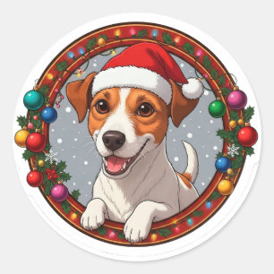 Sticker Rond Chien de dessin animé de Noël festif