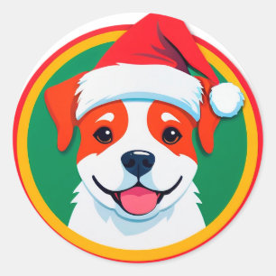 Sticker Rond Chien de dessin animé de Noël festif