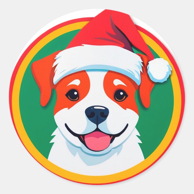 Sticker Rond Chien de dessin animé de Noël festif (Devant)