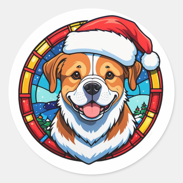 Sticker Rond Chien de dessin animé de Noël festif (Devant)