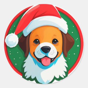 Sticker Rond Chien de dessin animé de Noël festif