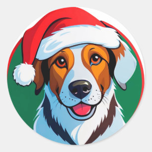 Sticker Rond Chien de dessin animé de Noël festif
